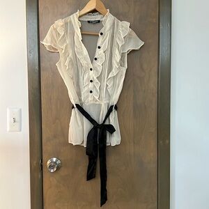 Sheer Cream And Black Top